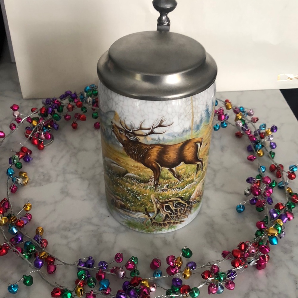 Rein Zinn “Stag” porcelain Stein with pewter lid
